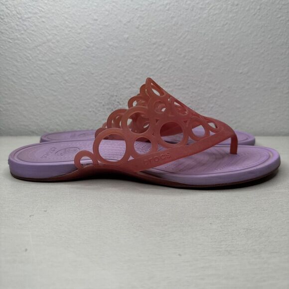 Crocs Adrina Bubbles Pink Lilac Jelly Thong Flip Flop Sandals - Picture 1 of 7